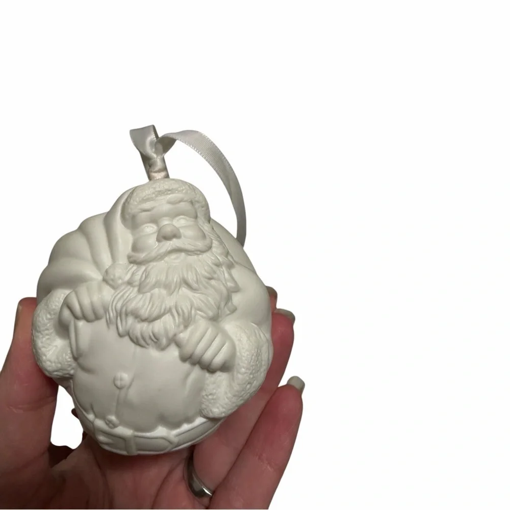 Wedgwood Cream Puffer Santa Ornament in Gold Box